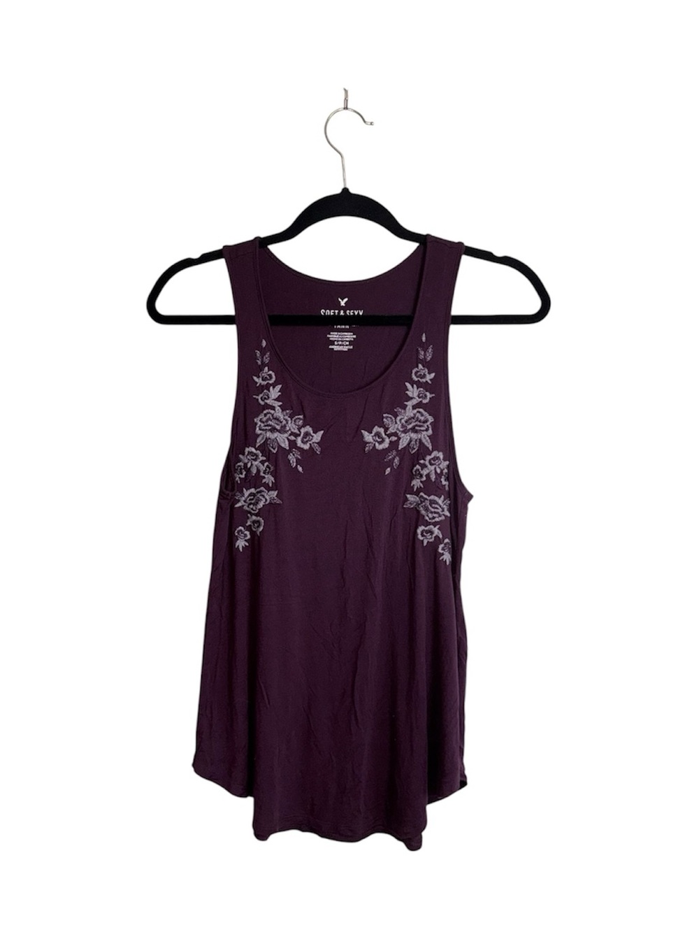American Eagle Soft & Sexy Tank Embroidered Floral Dark Purple Small Women’s